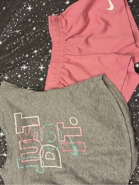 Nike Pink Girls' Athletic Shorts with Grey Logo Tee